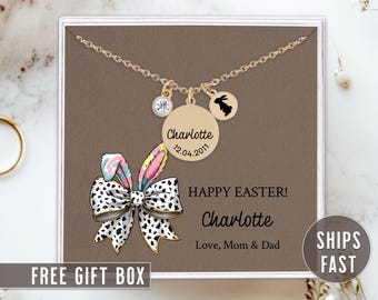 Kids Easter Necklace Personalized Easter Jewelry Easter Necklace Silver Custom Name Necklace Gold Plated Easter Bunny Necklace Easter Gift