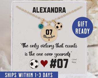 Custom Soccer Player Number Necklace, Soccer Player Gift Jersey Number Charm, Soccer Necklace For Girls Soccer Necklace Gold Soccer Lover