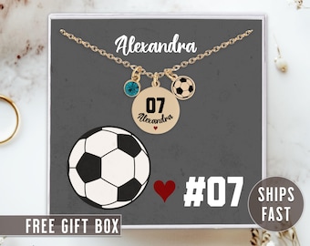 Custom Soccer Player Number Necklace, Soccer Player Gift Jersey Number Charm, Soccer Necklace For Girls Soccer Necklace Gold Soccer Lover