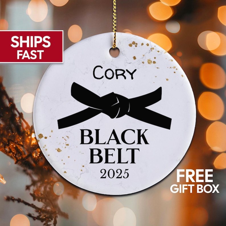 Custom Black Belt Ornament, Karate Ornament, Martial Arts Christmas Ornament, Black Belt Gift Personalized Martial Arts Gift Taekwondo Gifts image 1
