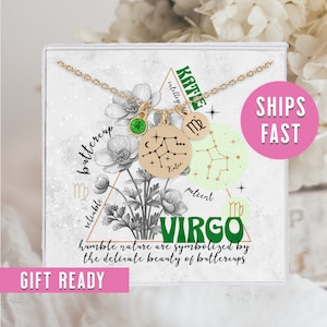 Zodiac Necklace With Birthstone Virgo Birthday Gift, Virgo Star Sign Astrology Jewelry Libra Zodiac Necklace Sterling Silver Gift for Friend