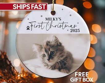 Cats First Christmas Ornament, Personalized Cat Ornament, Custom Photo Ornament Pet First Christmas Ornament Kitten First Christmas Ornament