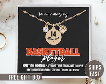 Personalized Basketball Necklaces, Gold Basketball Necklace With Name and Number, Basketball Pendant Basketball Player Team Gift