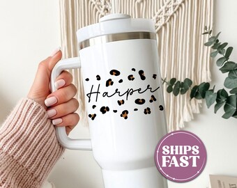 40oz Leopard Tumbler Personalized Leopard Print Tumbler With Handle Leopard Print Travel Cup Leopard Travel Mug Leopard Print Tumbler Cup