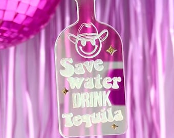 Save Water Drink Tequila Iridescent Acrylic Keychain I Tequila Bottle Keychain I Gift for her I Cute Gift for Girlfriend, Bachelorette Gift