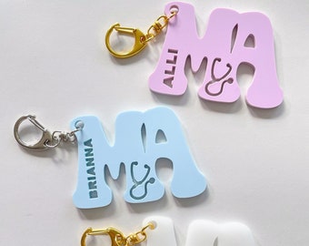 Personalized Medical Assistant Keychain, Customized MA gift, medical assistant bag tag, Gift for MA, medical assistant accessory