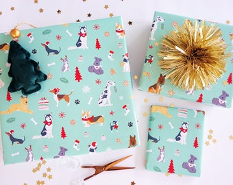 Pawlidays Wrapping Paper, Dog themed Christmas Wrapping Paper, Dog Art Gift Wrap, Wrapping Paper, Doggie Christmas Design