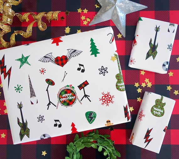 Rock 'n' Roll Christmas Gift Wrap, 80's Music Christmas Wrapping Paper, Christmas  Wrapping Paper, Gift Wrap, Music Themed Wrapping Paper 