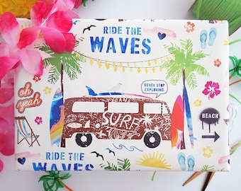 Surfing Gift Wrap, Ride The Waves Wrapping Paper, Surfing Gift Wrap, Gift for Surfer, Surf Wrapping Paper Rolls, Beach Themed Gift Wrap