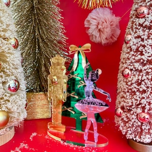 Escena de cascanueces de acrílico l Decoración de cascanueces mágicos l Escena de cascanueces, bailarina y árbol l Decoración navideña de cascanueces l Cascanueces de acrílico