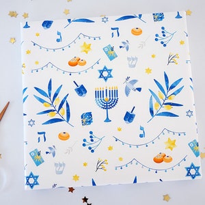 Hanukkah Wrapping Paper, Hanukkah Gift Wrap, Hanukkah Present, Hanukkah Party image 2