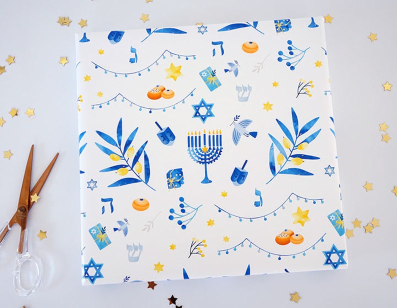 Hanukkah Wrapping Paper, Hanukkah Gift Wrap, Hanukkah Present, Hanukkah Party image 2