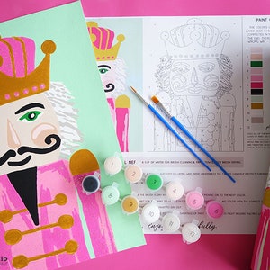 Pink and Mint Nutcracker Paint by Number Kit with Glitter Paint, DIY Painting Kit, Acrylic Paint by Number, Nutcracker by Jennifer McCully