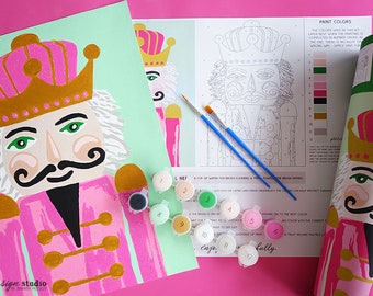 Pink and Mint Nutcracker Paint by Number Kit with Glitter Paint, DIY Painting Kit, Acrylic Paint by Number, Nutcracker by Jennifer McCully