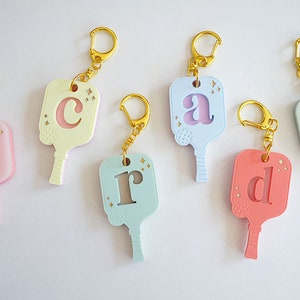 Personalized Pickleball Paddle Keychain I Custom Pickleball Keychain I Pickleball Paddle Lowercase Initial Keychain I Pickleball Bag Tag
