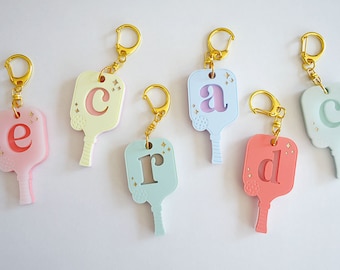 Personalized Pickleball Paddle Keychain I Custom Pickleball Keychain I Pickleball Paddle Lowercase Initial Keychain I Pickleball Bag Tag