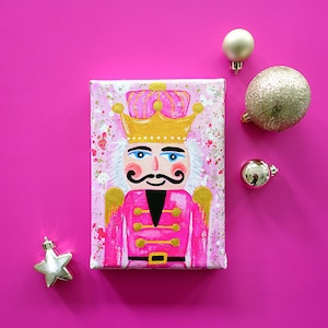 Barbie's Nutcracker Canvas Art Wall Decor, Ready to Hang, Pink Christmas Nutcracker Wall Art by Jennifer McCully