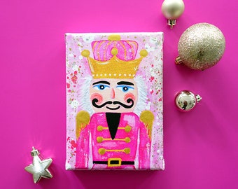 Barbie's Nutcracker Canvas Art Wall Decor, Ready to Hang, Pink Christmas Nutcracker Wall Art by Jennifer McCully