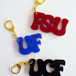 Custom Collegiate Keychain l Personalized University Keychain l Collegiate Bag Charm l Graduation Gift l Gift for grad