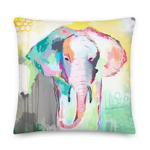 Abstract Elephant Decorative Pillow, Fun Accent Pillow, Elephant Decor, Artsy Throw Pillow