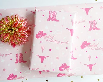 Howdy Birthday Girl Gift Wrap, Cowgirl Wrapping Paper, Howdy Gift Wrap, Birthday Wrapping Paper Rolls, Gift Wrapping by Jennifer McCully