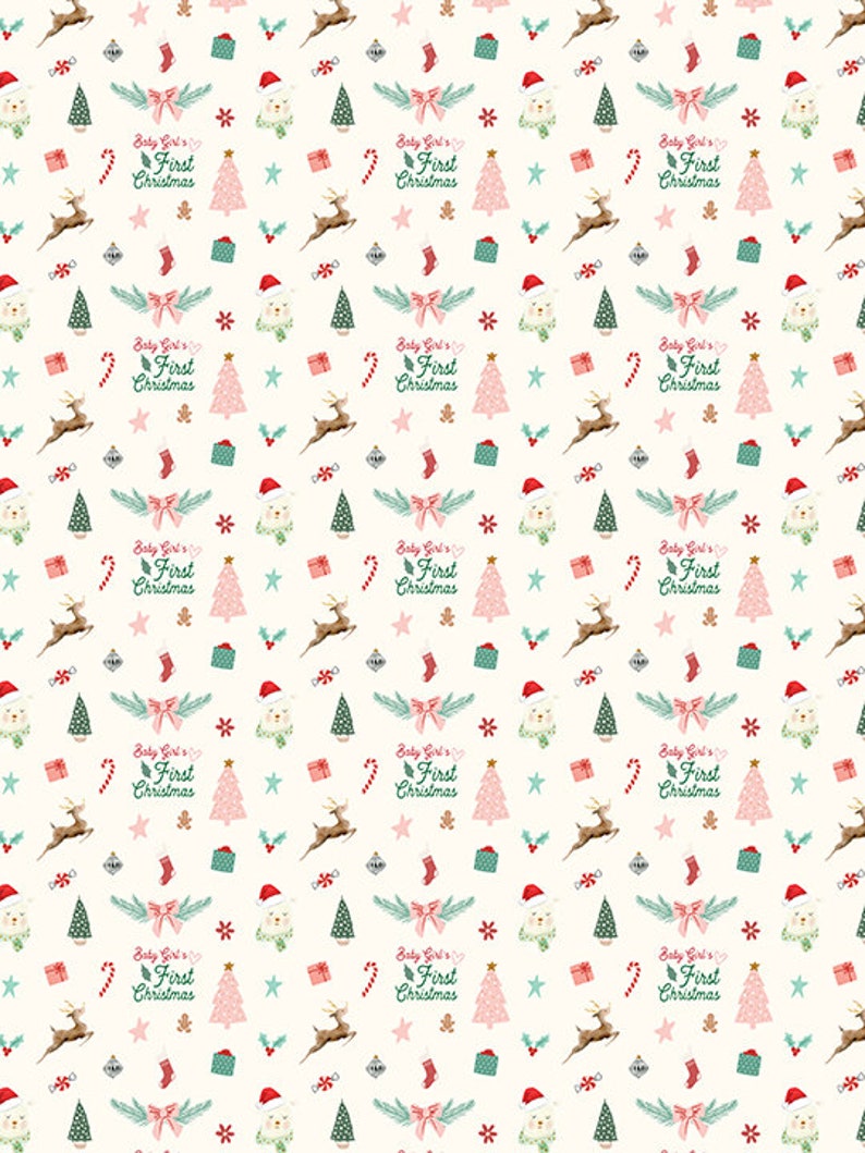 Baby Girl's First Christmas Gift Wrap, Christmas Wrapping Paper, Baby Girl's First Christmas Wrapping Paper by Jennifer McCully image 3