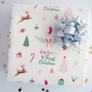 Baby Girl's First Christmas Gift Wrap, Christmas Wrapping Paper, Baby Girl's First Christmas Wrapping Paper by Jennifer McCully image 2