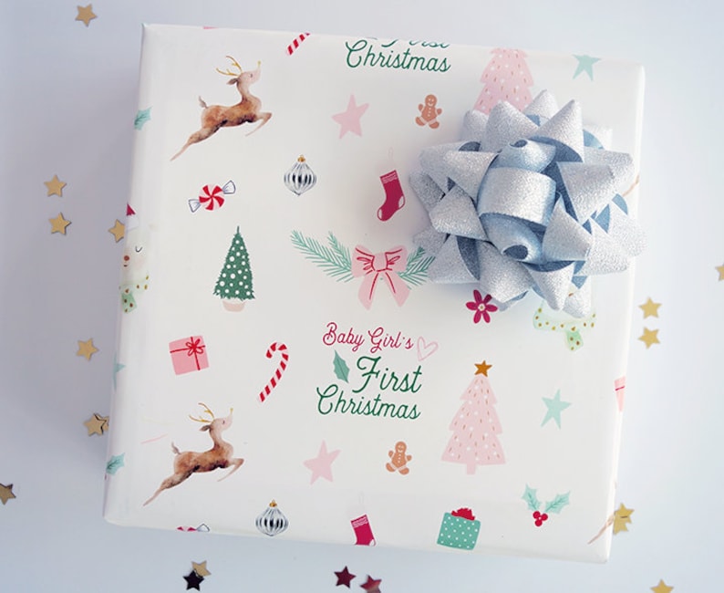 Baby Girl's First Christmas Gift Wrap, Christmas Wrapping Paper, Baby Girl's First Christmas Wrapping Paper by Jennifer McCully image 2