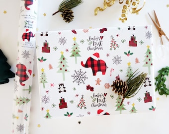 Baby's First Christmas Gift Wrap, Christmas Wrapping Paper, Baby's First Christmas Wrapping Paper, Buffalo Plaid