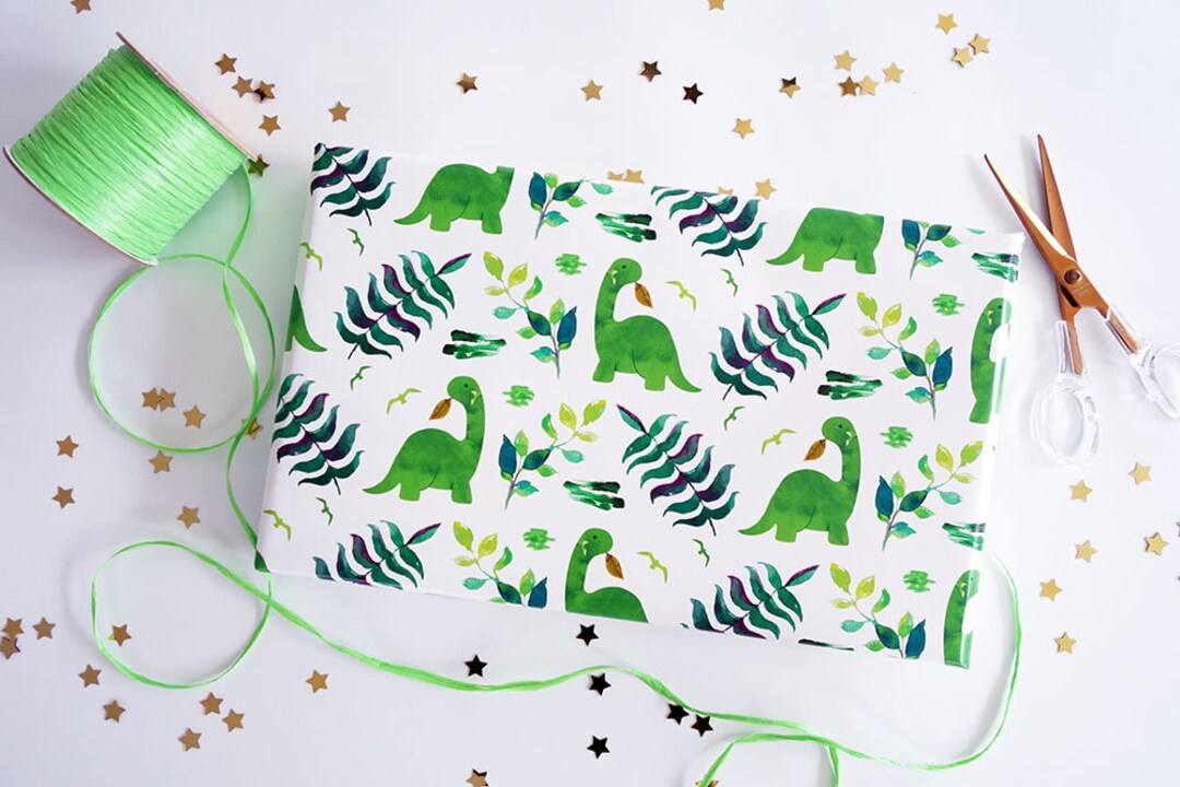 Dinosaur Gift Wrap, Birthday Wrapping Paper, Gender Neutral Gift Wrap