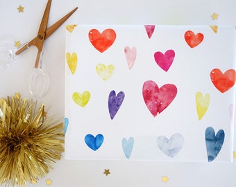 Hearts Gift Wrap, Wrapping Paper, Watercolor Hearts Gift Wrap, Watercolor Hearts Wrapping Paper, Wrapping Paper Rolls, Gift Wrapping