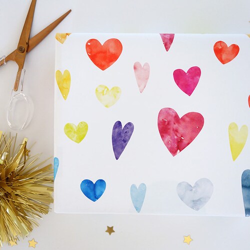 Hearts Gift Wrap Wrapping Paper Watercolor Hearts Gift Wrap Etsy