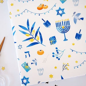 Hanukkah Wrapping Paper, Hanukkah Gift Wrap, Hanukkah Present, Hanukkah Party image 1