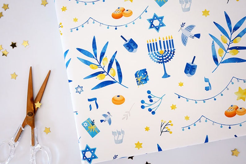 Hanukkah Wrapping Paper, Hanukkah Gift Wrap, Hanukkah Present, Hanukkah Party image 1