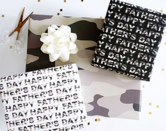 Father's Day Trio Wrapping Paper Set, Father's Day Gift Wrap, Camo Print Wrapping Paper, Wrapping Paper Rolls, Gift Wrapping