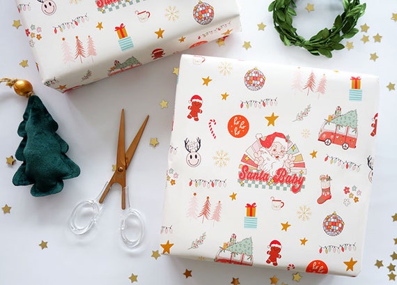 Retro Christmas Wrapping Paper Roll