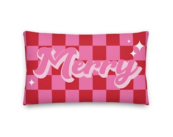 Ready to ship, Merry Pillow, Merry Checkered Pillow Pink, ONLY 2 available