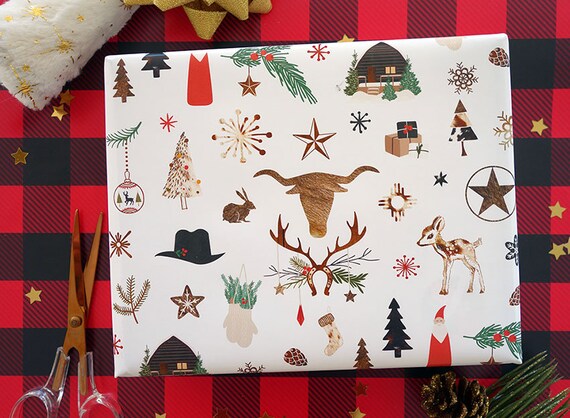 Santa's Steer Christmas Western Wrapping Paper Marketplace Holiday Gift  Wrap by undefined