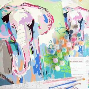 The Abstract Elephant Paint by Number Kit, DIY Painting Kit, Acrylic Paint by Number, Artwork by Jennifer McCully