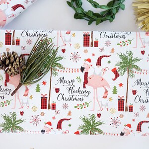 Merry Flocking Christmas, Christmas Wrapping Paper, Flamingo Gift Wrap, Buffalo Plaid, Gnomes Christmas Gift Wrap, Florida Christmas