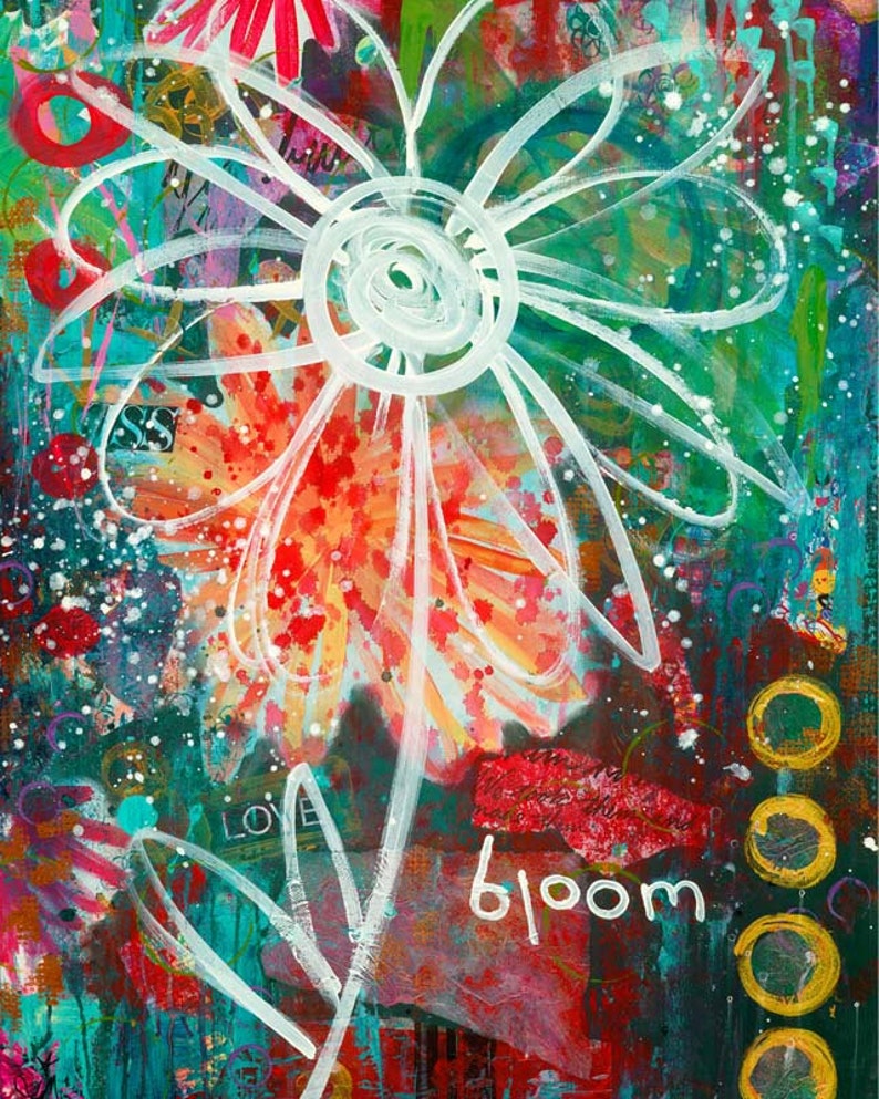Mixed Media Art Graffiti Bloom Flower Art Fine Art Print Etsy