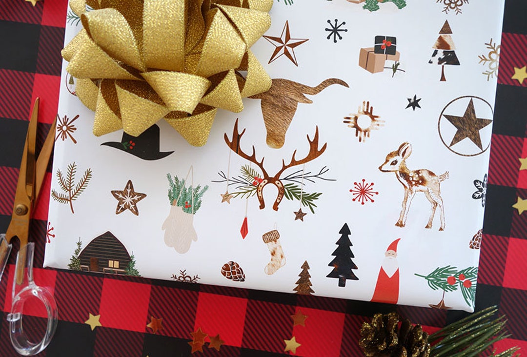 Western Christmas Wrapping Paper Roll 6 or 12 Feet, Gift Wrap Western  Theme
