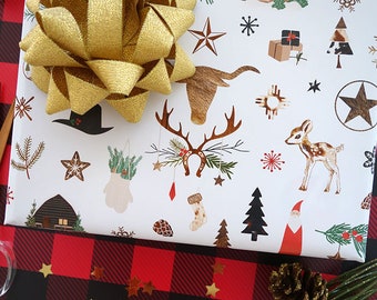 Country Christmas Gift Wrap, Christmas Wrapping Paper, Farmhouse Christmas Wrapping Paper, Cowboy Gift Wrap, Country Themed Wrapping Paper