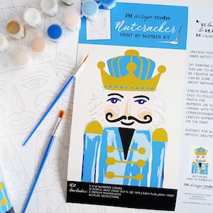 Nutcracker Paint by Number Kit with Glitter Paint, DIY Painting Kit, Acrylic Paint by Number, Blue Hues Nutcracker by Jennifer McCully