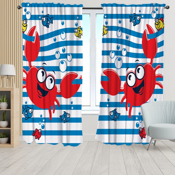 Sea Curtain,Ocean Crab Curtain,Custom Curtain,Baby Room Curtain,Kidsroom Decor,Gift for Baby,Home Decor Curtains,Decorative Curtain