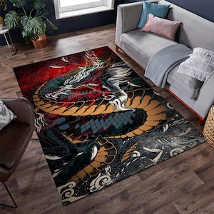 Japanese Dragon Area Rug: Colorful Anime Decor