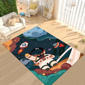 Astronaut Rug,Space Rug,Colorful Rug,Cute Rug,Space Decor,Nursery Rug,Boys Room Rug,Custom Rug,Gift for Kids,Personalized Gifts,Area Rug