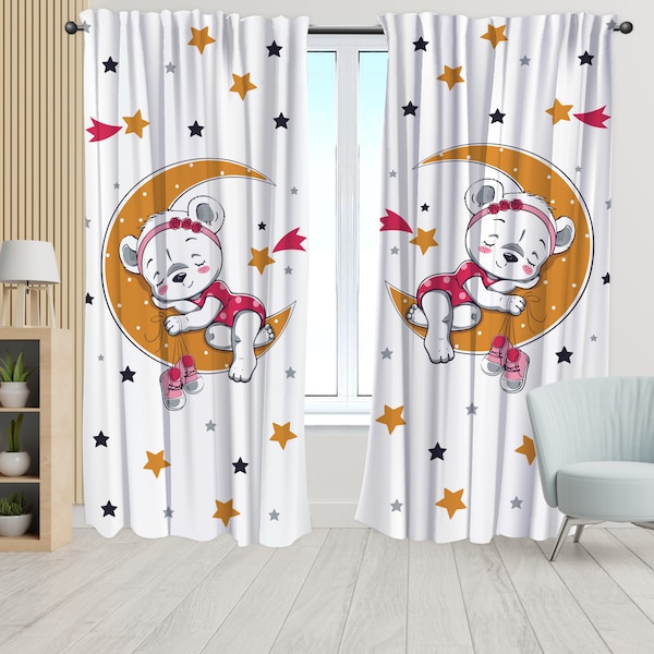 Sleeping Teddy Bear,Sweet Moon Curtain,Customize Curtain,Baby Room Curtain,Kidsroom Decor,Gift for Baby,Home Decor Curtain,Decorativ Curtain