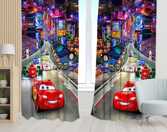Cortina de carros, Cortina personalizada McQueen, Cortina para quarto de menino, Cortina para quarto de bebê, Decoração para quarto infantil, Presente para bebê, Cortinas para decoração de casa, Cortina decorativa