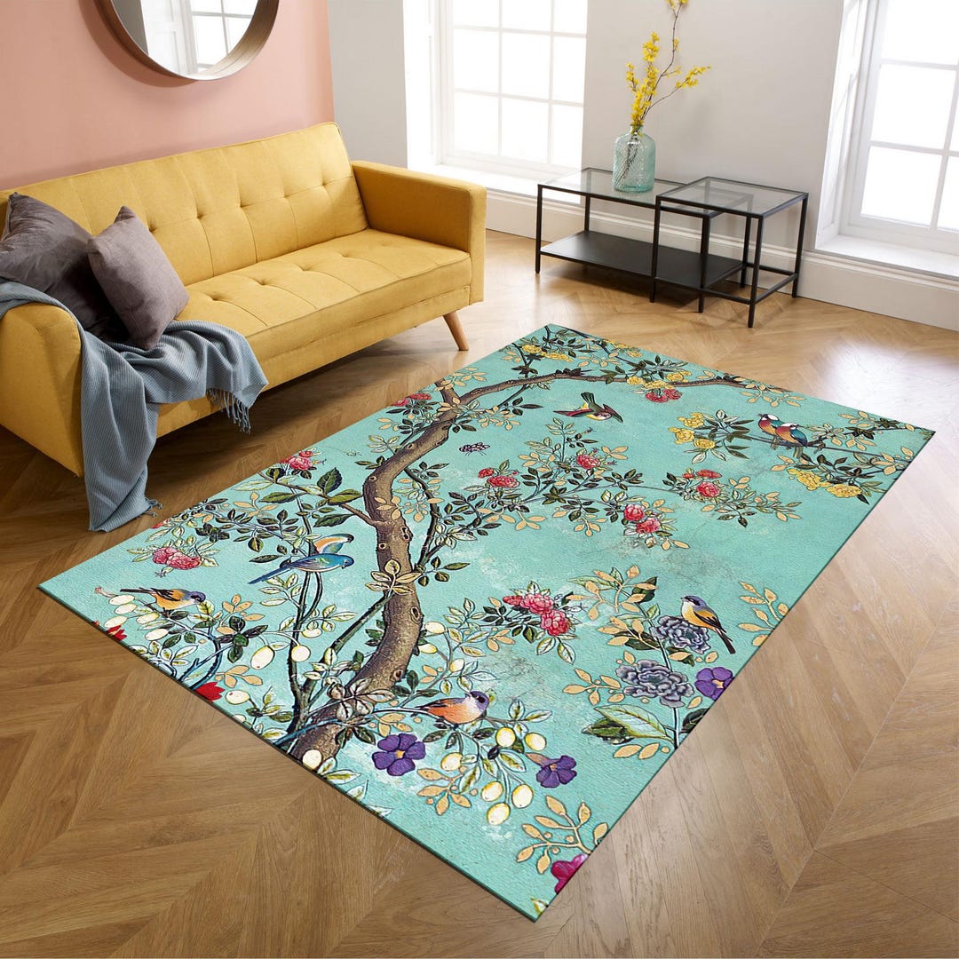 Floral Tree Area Rug: Colorful Leaves, Modern Living Room Decor - Etsy